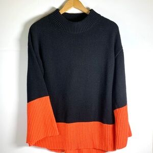 Chic Color block orange/coral/black oversized boho wide sleeve pullover sweater